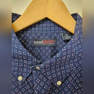 Travel Smart - Roundtree & Yorker Men's Blue Patterned Shirt.